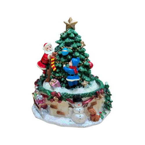 Revolving Santa with Christmas Tree wind-up musical decoration, 15cm tall traditional Christmas ornament