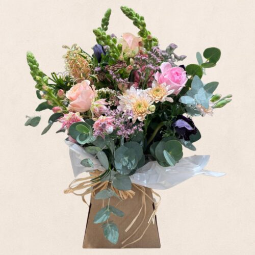 Bloom Box flower arrangement in a cardboard box with bloom bag, designed for small-medium to large floral designs in assorted colours.