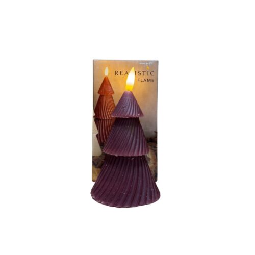 Small Tree Shaped Candle - realistic LED candle in the shape of a Christmas tree with warm light and detailed texture, 15cm high, battery-operated.