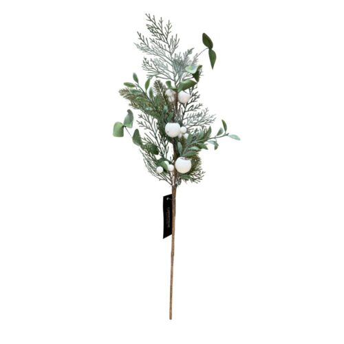 Sausalito White Pine Branch - artificial pine branch with mixed green foliage and white berries, 60cm tall.