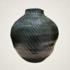 Dark green ceramic vase with woven texture