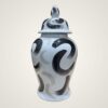 White ceramic ginger jar with black swirl detailing