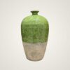 Tall ceramic vase with earthy base and glossy green top
