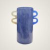Blue-purple glass vase with wavy handles
