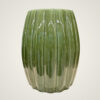 Dark Green Garden Stool with glossy ceramic finish and fluted flower-inspired design